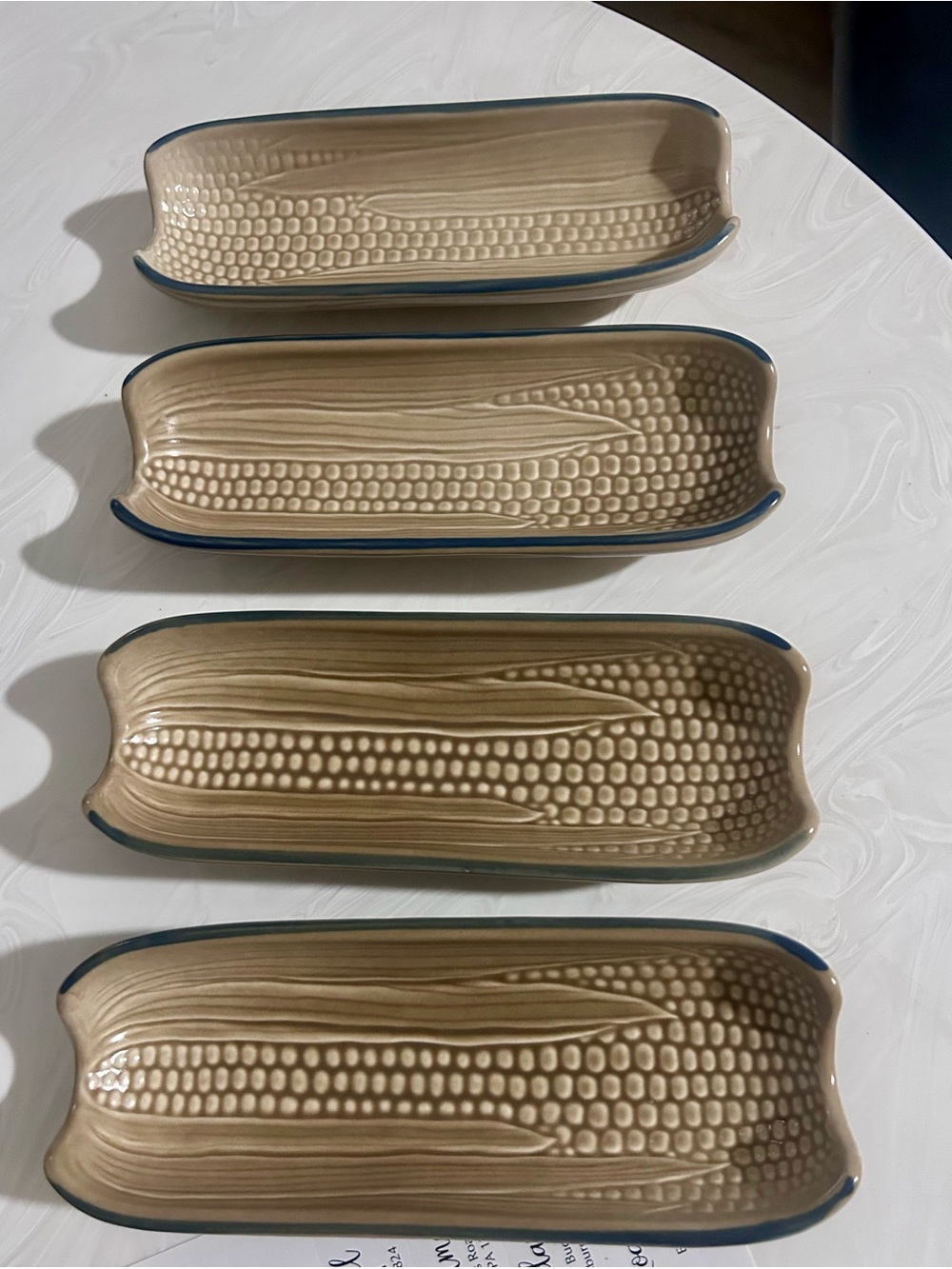 Pfaltzgraff Neutral footed Folk Art Corn on the Cob Holders  set 4 dishes